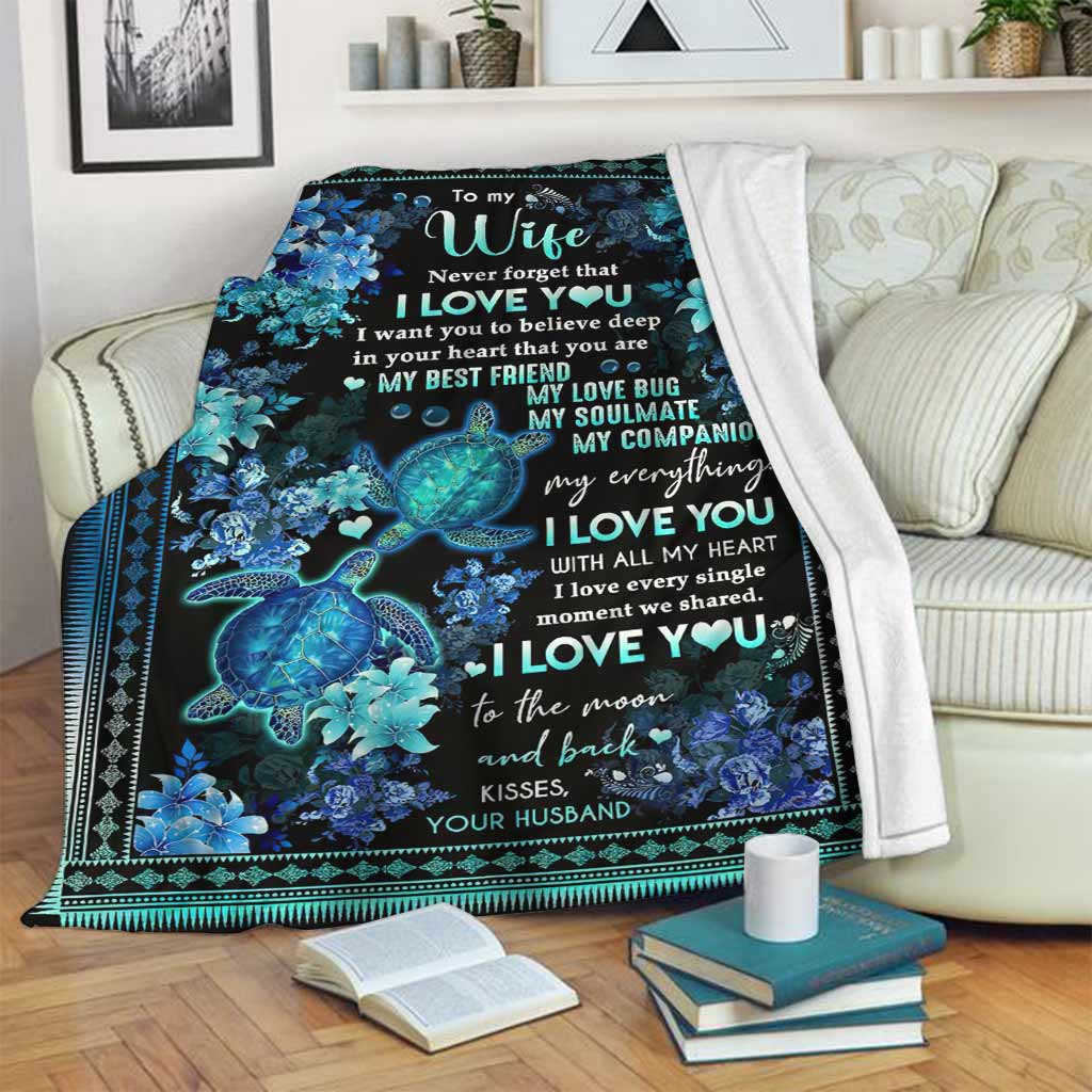 Turtle To My Wife Couple Flannel Blanket For Relaxing At Home And Travel