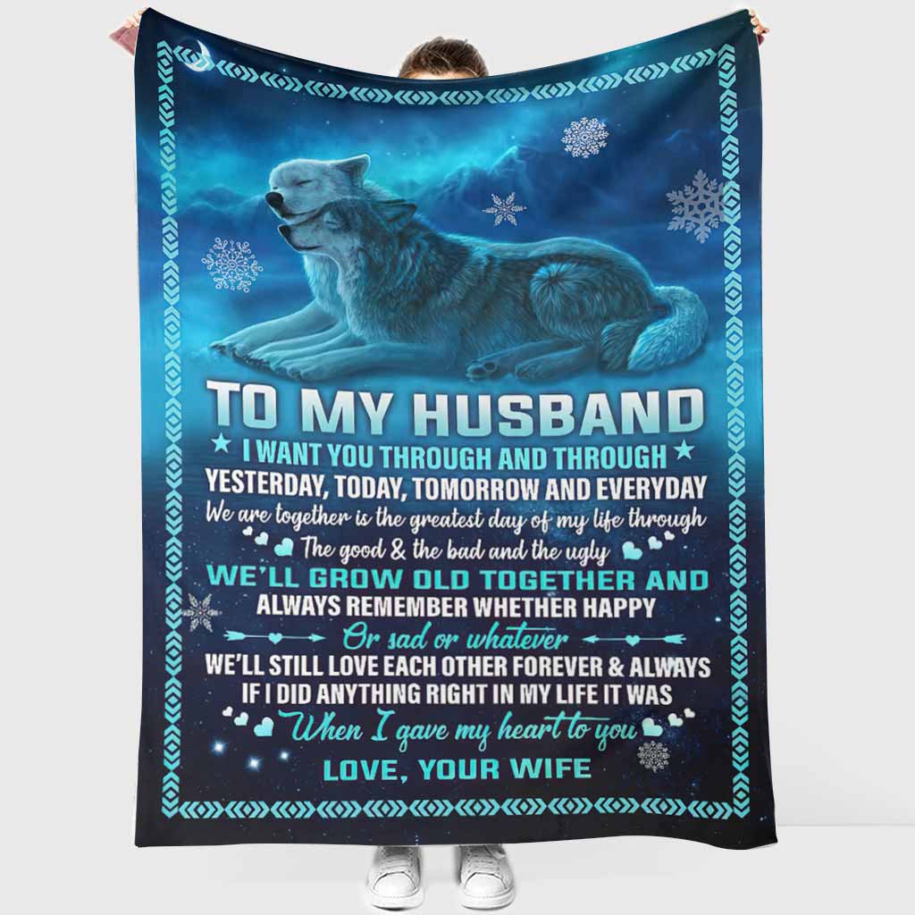 Wolf To My Husband Couple Blue Flannel Blanket For Living Room And Bedroom Styling