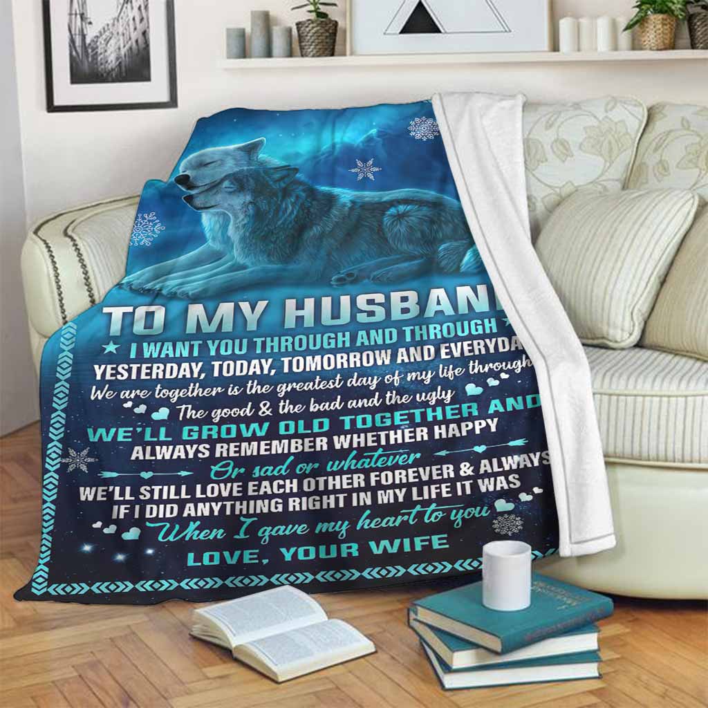 Wolf To My Husband Couple Blue Flannel Blanket For Relaxing At Home And Travel