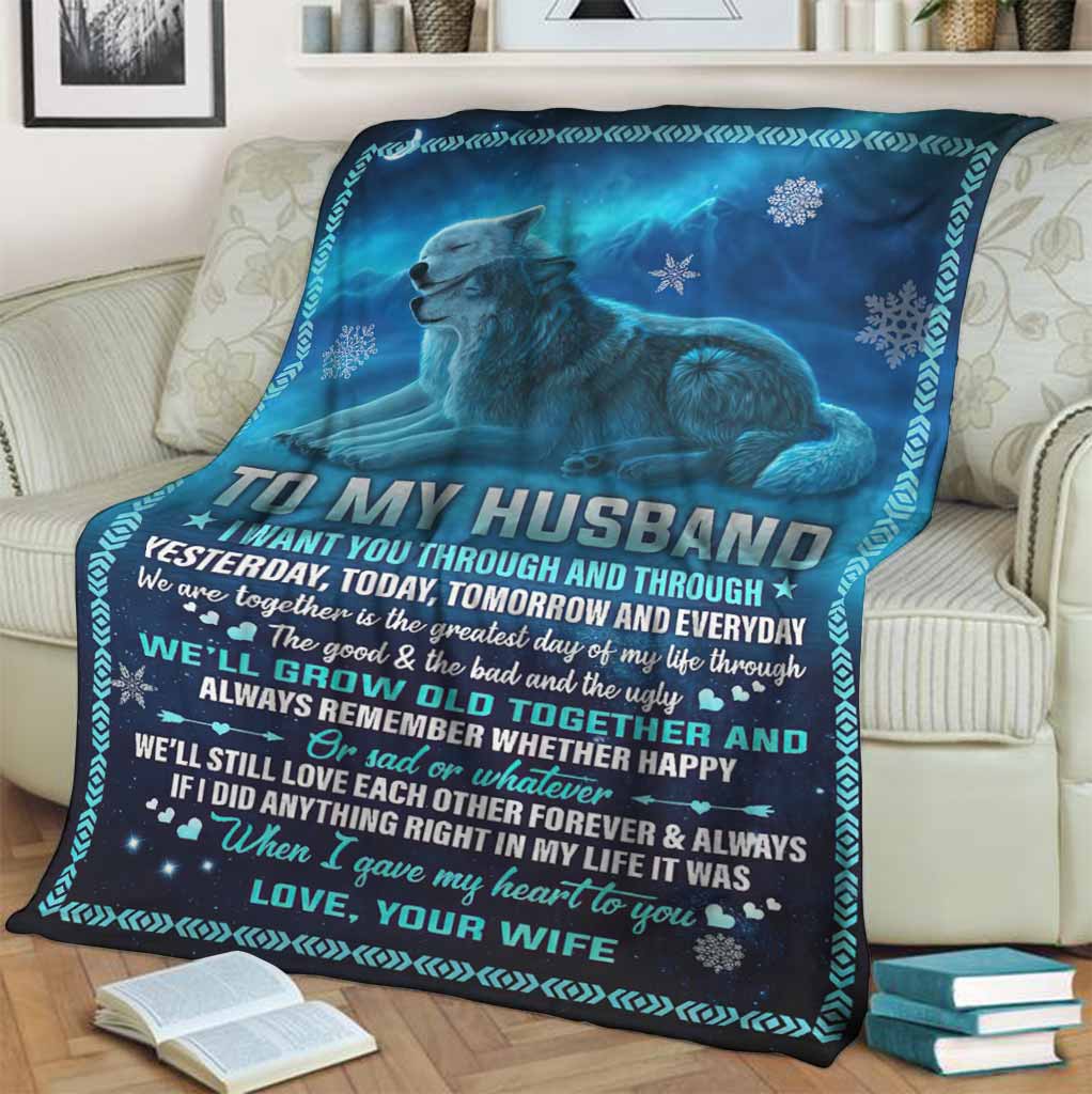 Wolf To My Husband Couple Blue Flannel Blanket For Bed Sofa And Reading Nook Decor