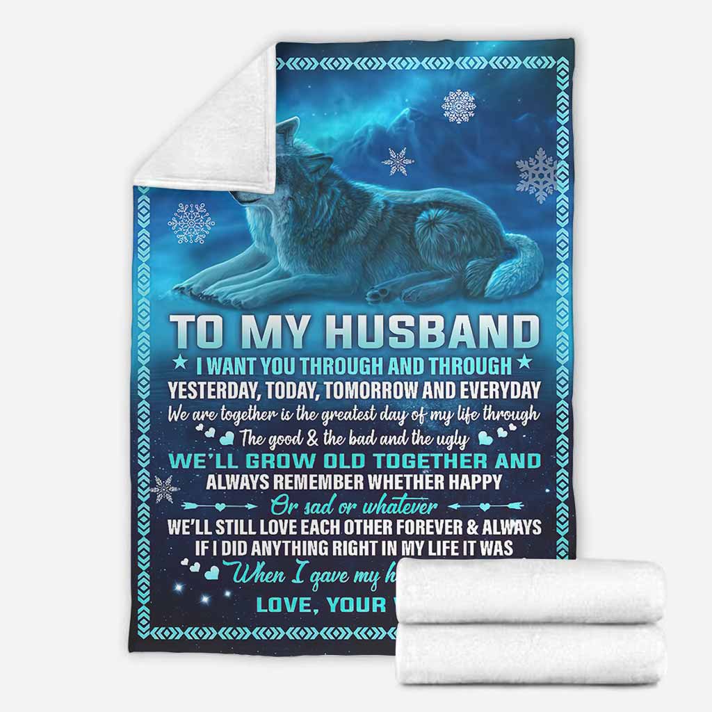 Wolf To My Husband Couple Blue Flannel Blanket For Cozy Home Lounging And Gifting