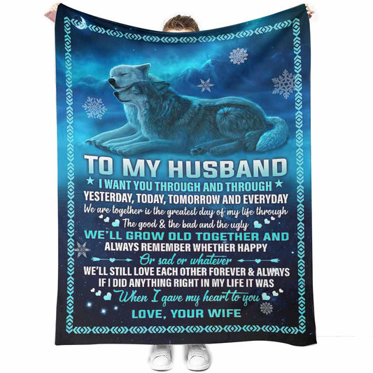 Wolf To My Husband Couple Blue 50 x 60 Inch Flannel Blanket For Cozy Bedroom And Sofa Decor