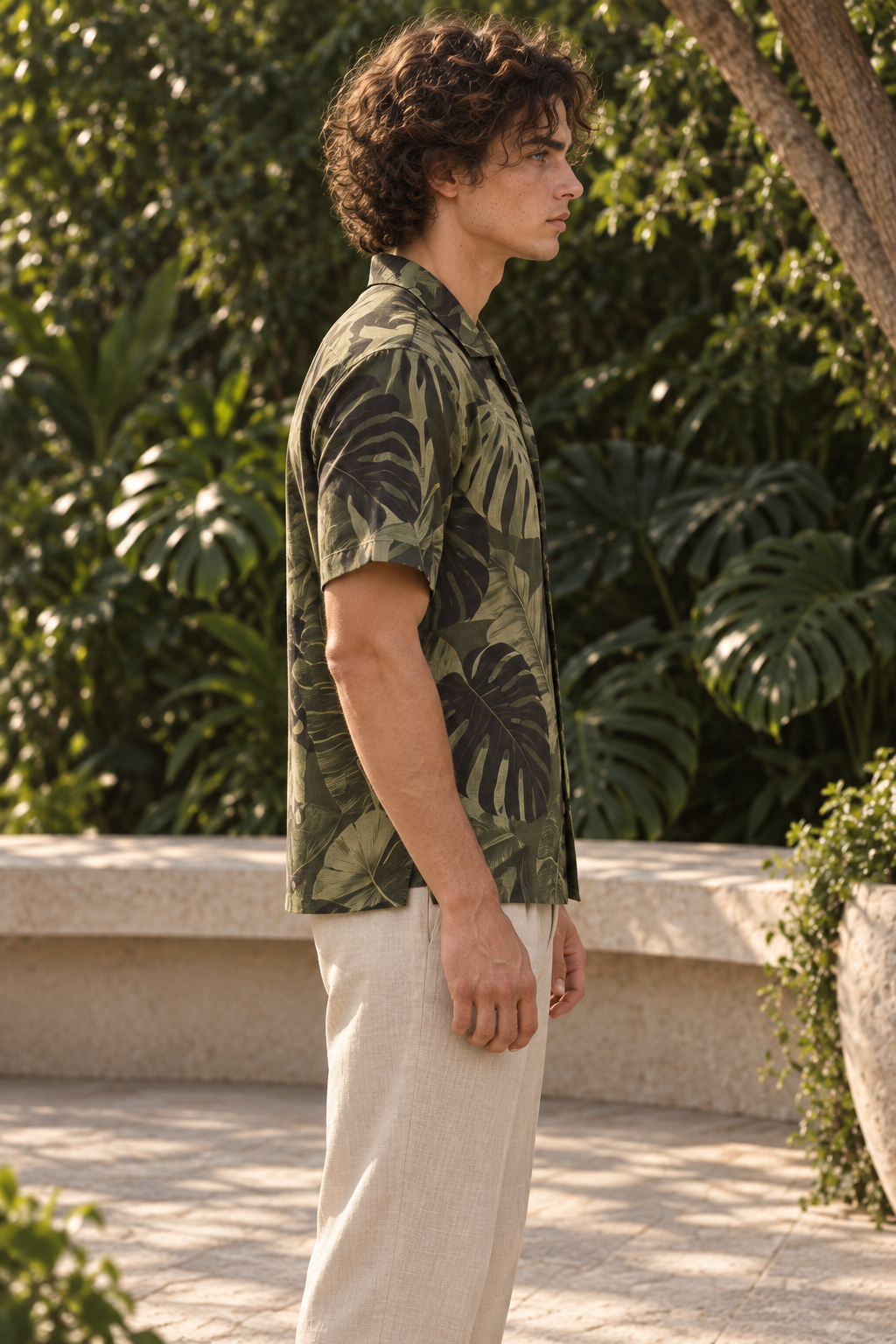 Men's Afterglow Canopy Shadows Hawaiian Shirt – Deep olive
