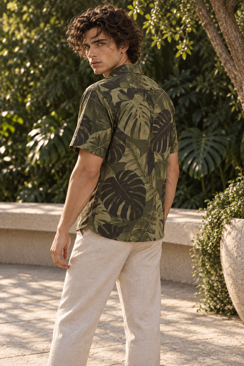 Men's Afterglow Canopy Shadows Hawaiian Shirt – Deep olive