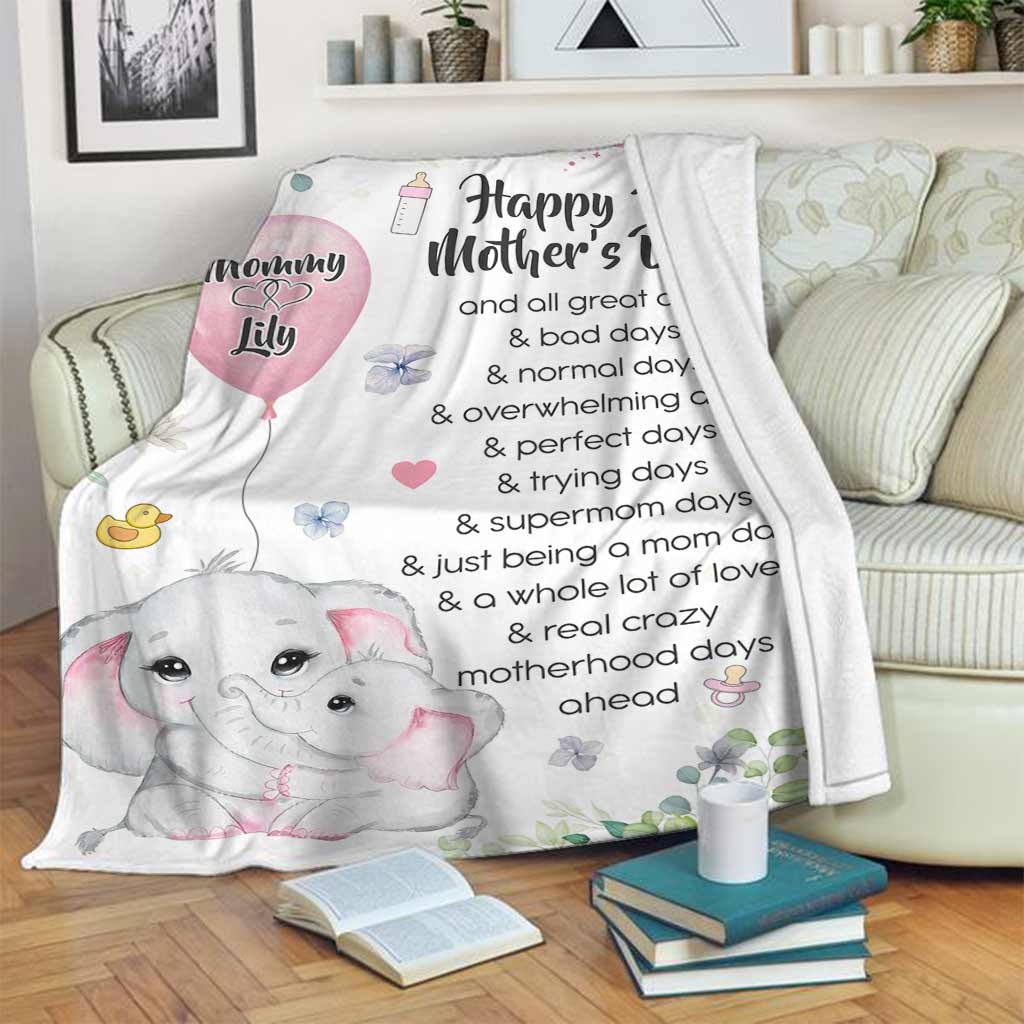 Elephant Happy 1ST Mothers Day And All The Days Ahead Personalized Flannel Blanket For Living Room And Bedroom Styling