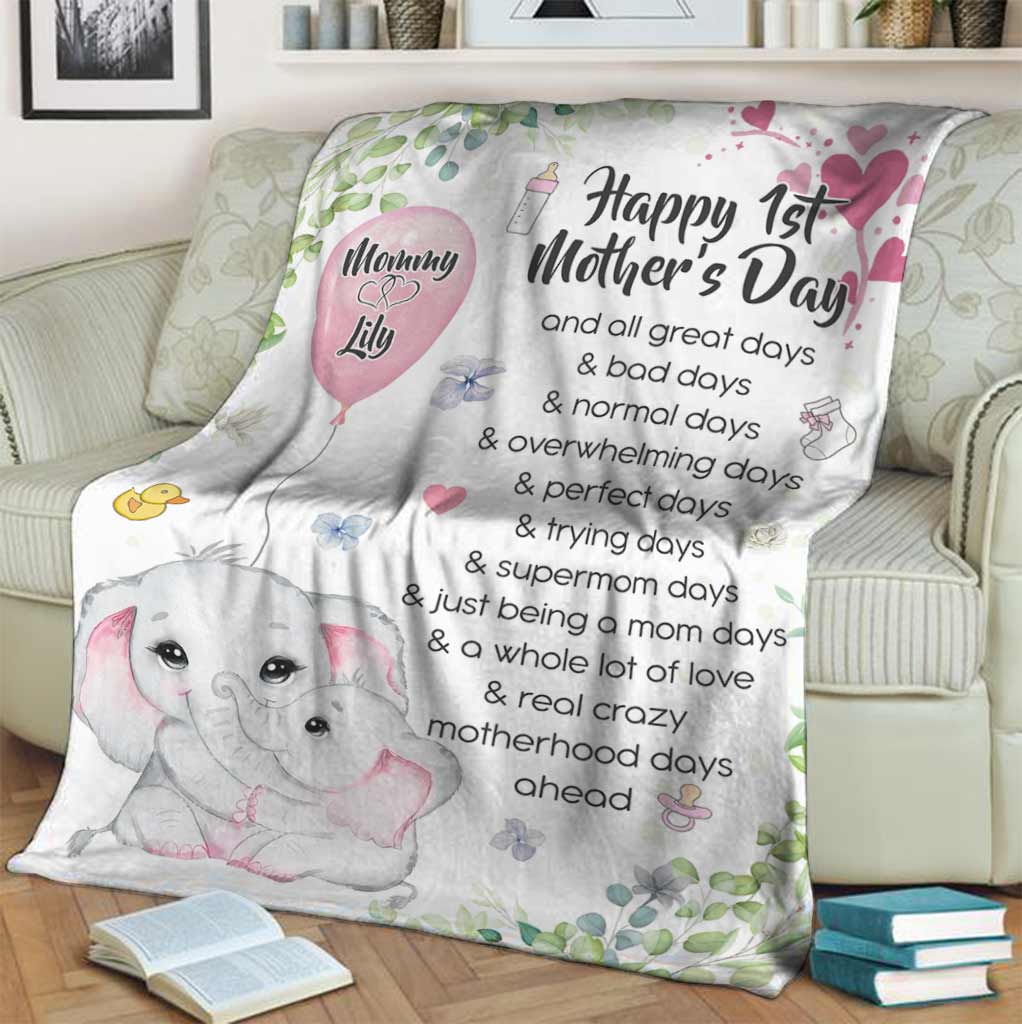 Elephant Happy 1ST Mothers Day And All The Days Ahead Personalized Flannel Blanket For Relaxing At Home And Travel