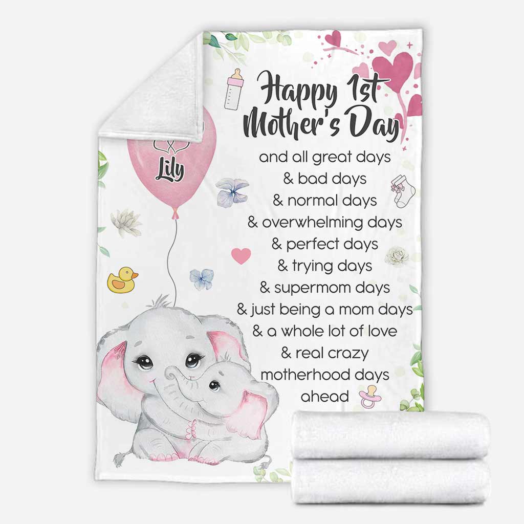 Elephant Happy 1ST Mothers Day And All The Days Ahead Personalized Flannel Blanket For Bed Sofa And Reading Nook Decor