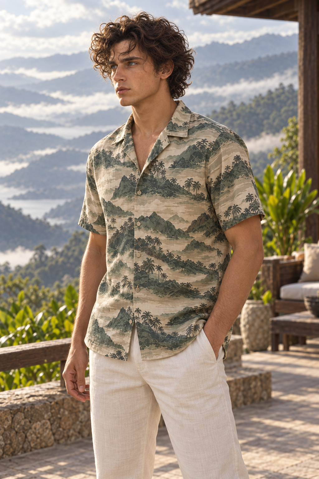 Men's Afterglow Mountain Mist Hawaiian Shirt – Mushroom