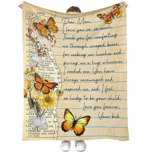 Butterfly Love Dear Mom Mothers Day Vintage 50 x 60 Inch Flannel Blanket For Cozy Bedroom And Sofa Decor