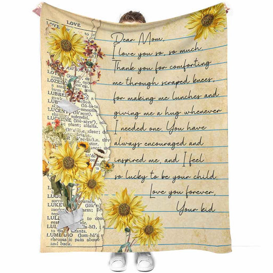 Sunflower Family Love Dear Mom Mothers Day 50 x 60 Inch Flannel Blanket For Cozy Bedroom And Sofa Decor