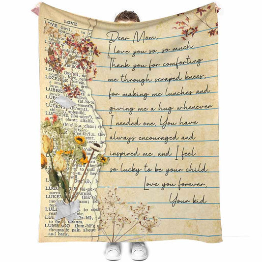 Family Dear Mom Mothers Day Scrapbooking 50 x 60 Inch Flannel Blanket For Cozy Bedroom And Sofa Decor