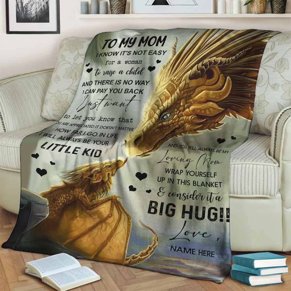 Dragon To My Mom Personalized Flannel Blanket For Bed Sofa And Reading Nook Decor