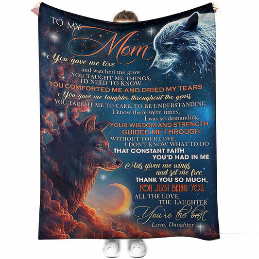 Wolf To My Mom Thank You Flannel Blanket For Cozy Bedroom And Sofa Decor