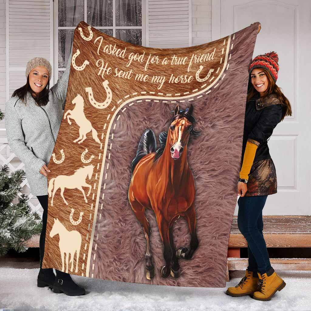 Horse I Asked God For A True Friend Flannel Blanket For Cozy Home Lounging And Gifting