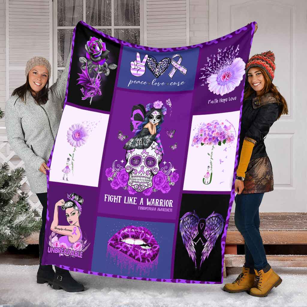 Fibromyalgia Awareness Fight Like A Warrior Flannel Blanket For Soft Bed Couch And Home Comfort