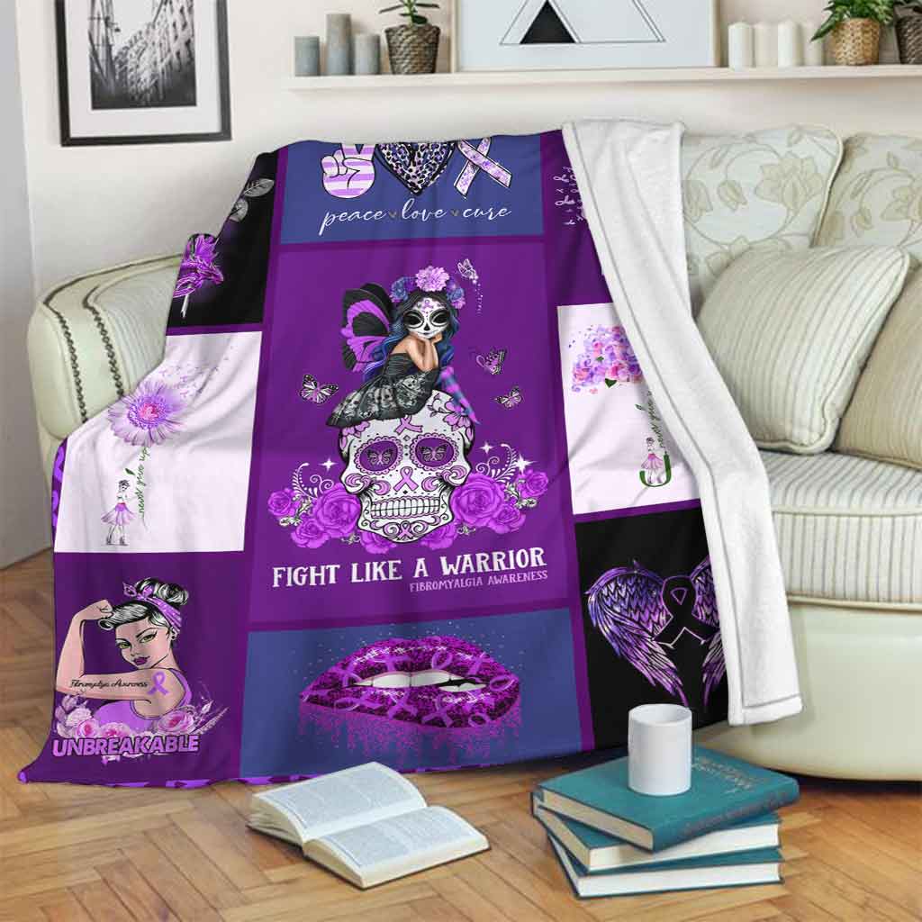 Fibromyalgia Awareness Fight Like A Warrior Flannel Blanket For Relaxing At Home And Travel