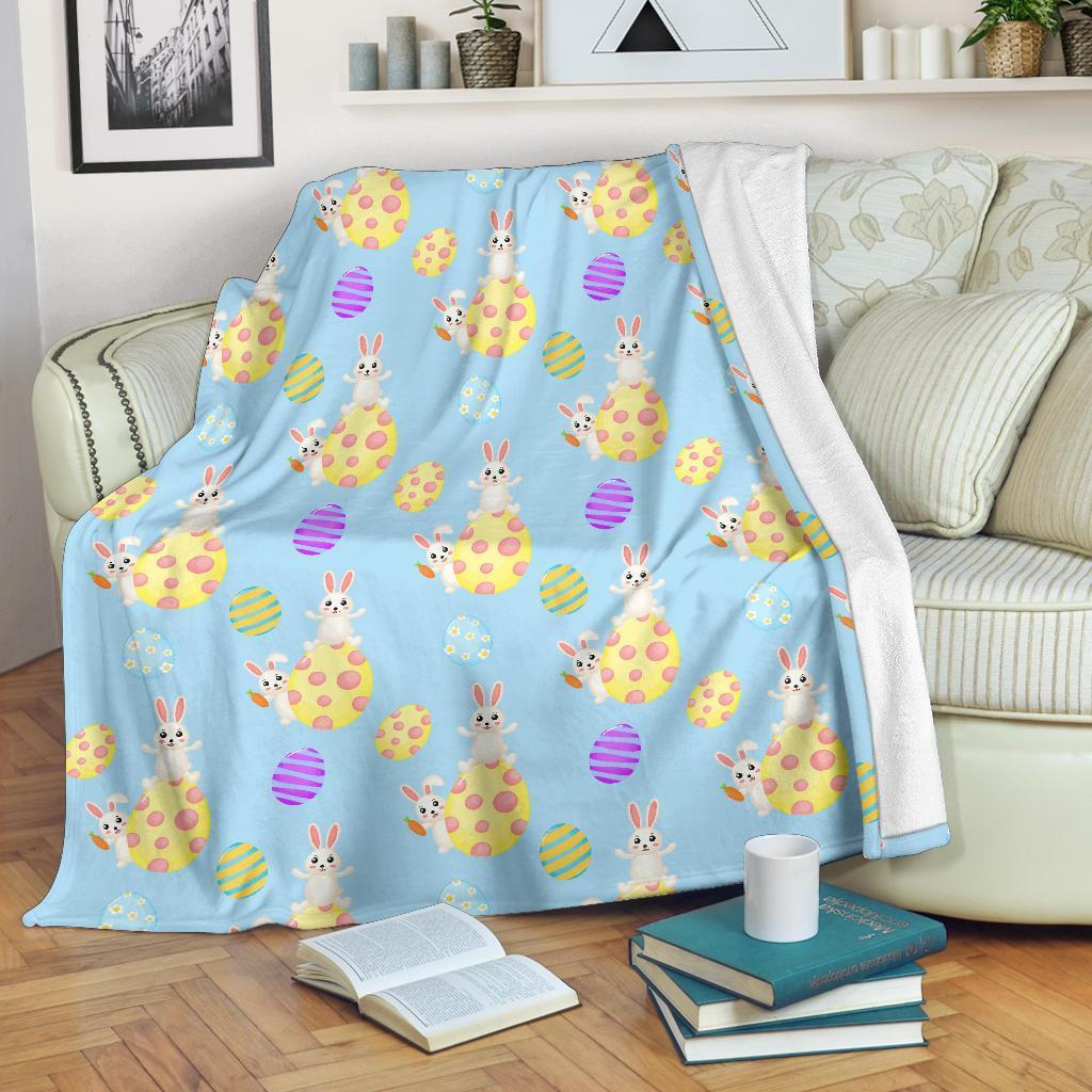 Easter Bunny Egg Pattern Flannel Blanket For Relaxing At Home And Travel