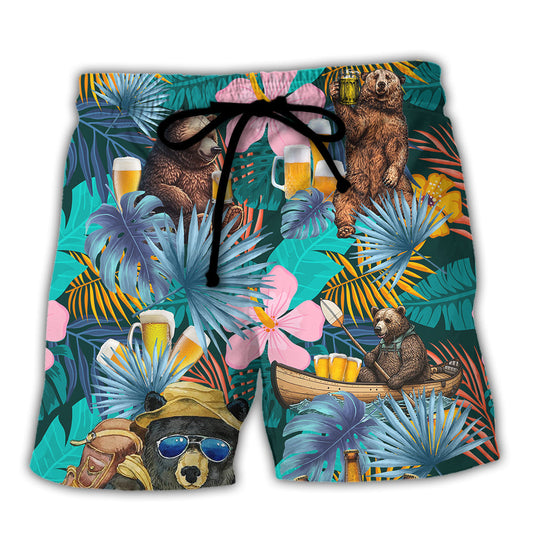Camping Funny Bear Camping With Beer - Beach Short