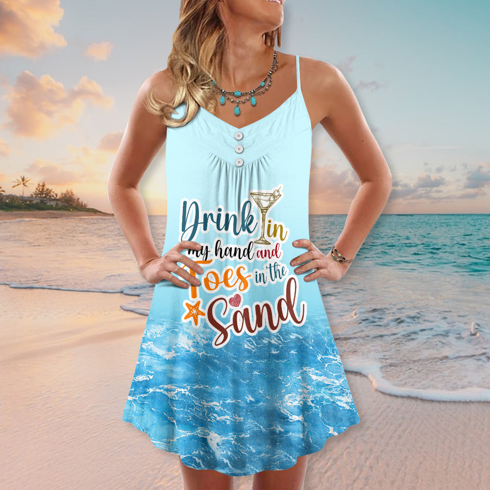 Beach Drink And Sandy Toes – Women's Summer Sleeveless V-Neck Camisole Dress