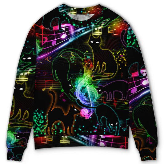 Black Cat Magical Light Music Notes – Sweater - Ugly Christmas Sweater