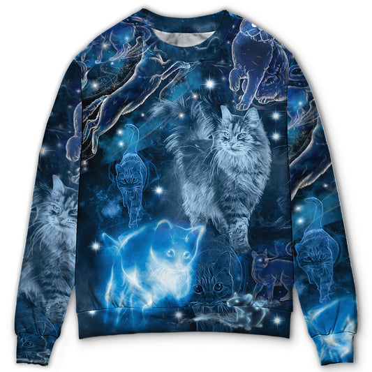 Blue Neon Cat Love Art – Sweater - Ugly Christmas Sweater