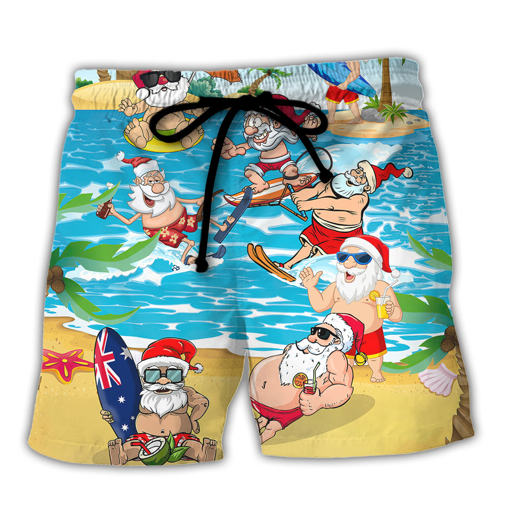 Santa Keeping The Spirit Alive Christmas In July – Beach Short