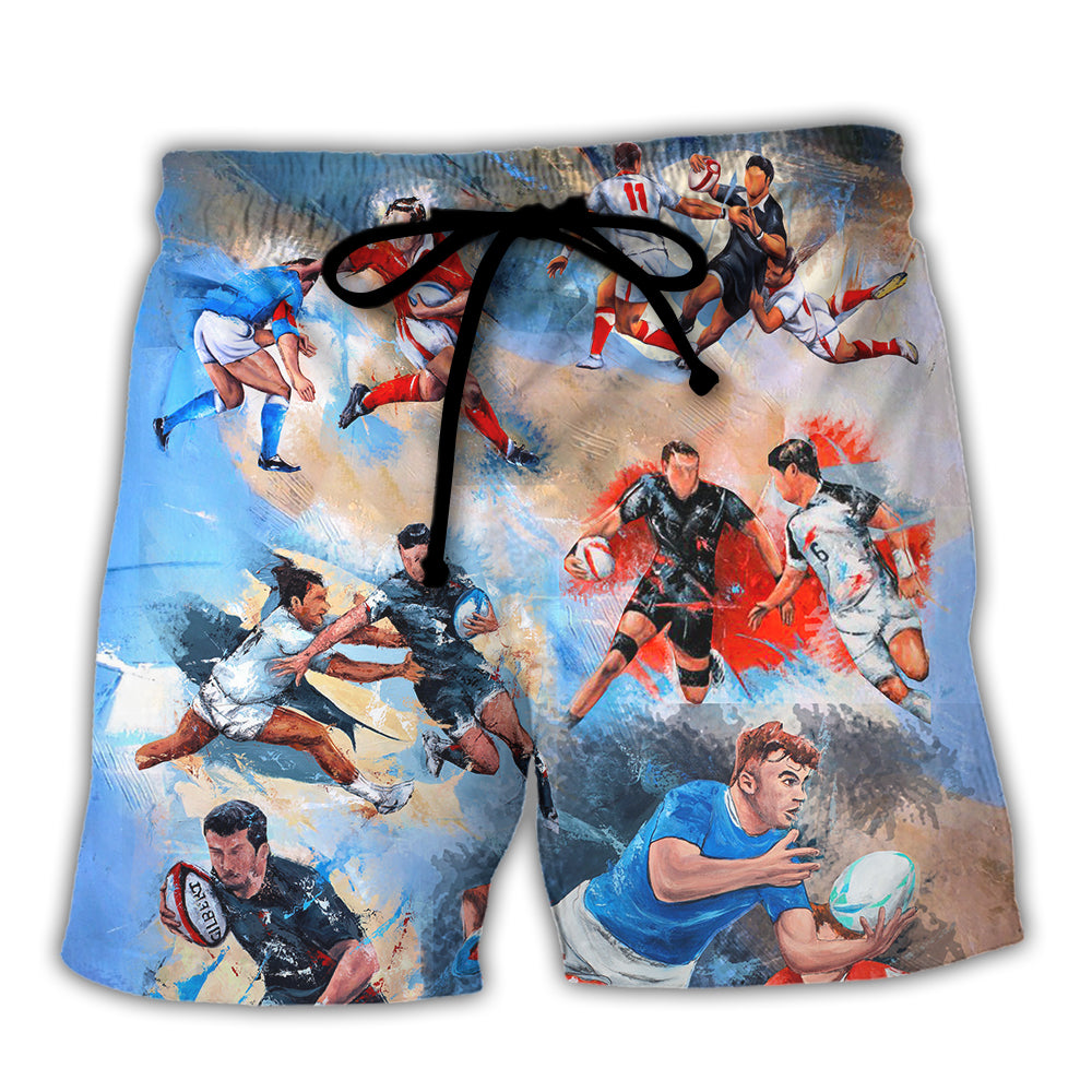 Rugby Saved Me Funny Rugby Lover Quote Colorful - Beach Short