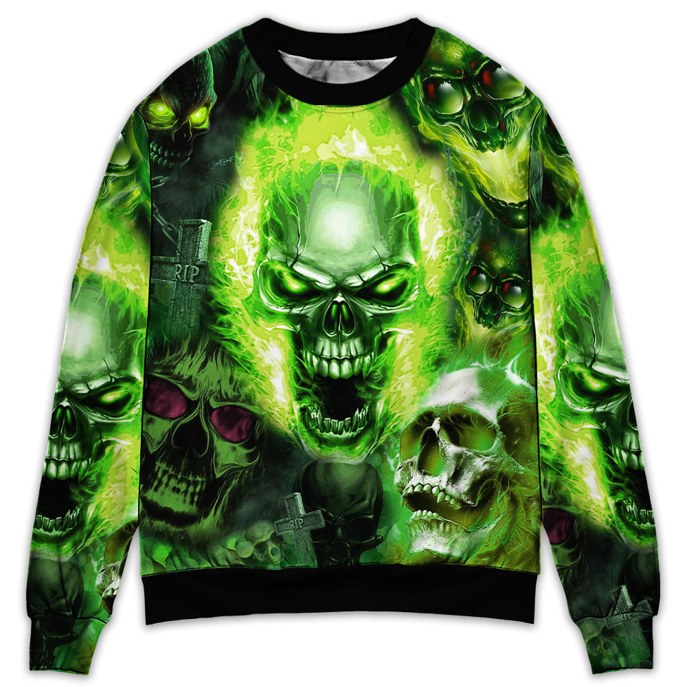 Green Skull Fear No Man Style – Sweater - Ugly Christmas Sweater