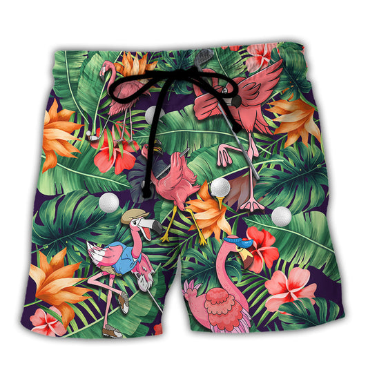Golf Flamingo Playing Golf Talk Birdie To Me Tropical - Beach Short