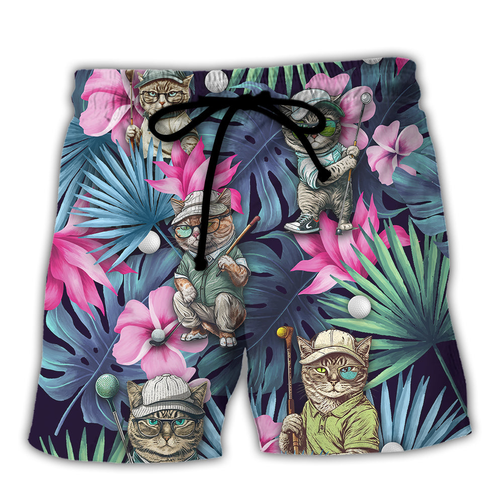 Golf Funny Cat Playing Golf Kiss My Putt - Beach Short