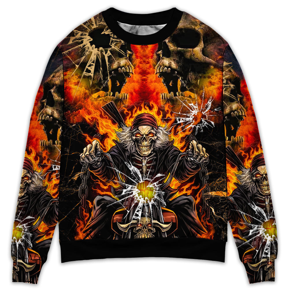 Biker Skull Crazy Art Style – Sweater - Ugly Christmas Sweater