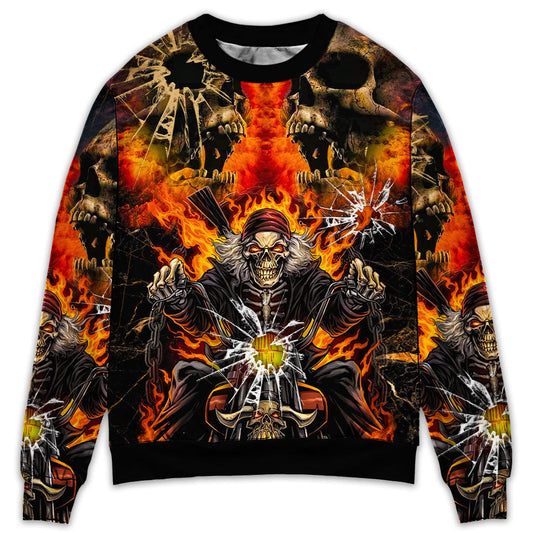 Biker Skull Crazy Art Style – Sweater - Ugly Christmas Sweater
