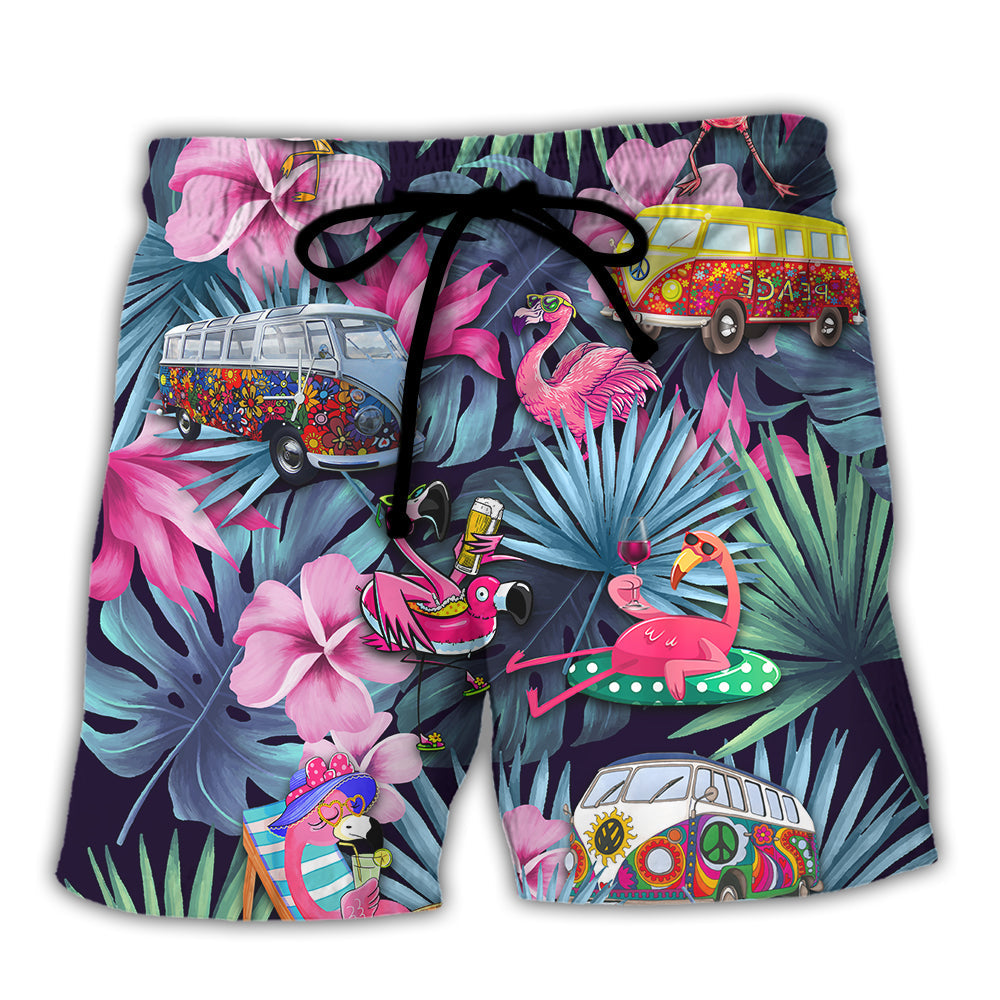 Camping Funny Flamingo Weekend Drinking Forecast - Beach Short