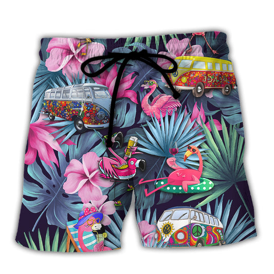 Camping Funny Flamingo Weekend Drinking Forecast - Beach Short