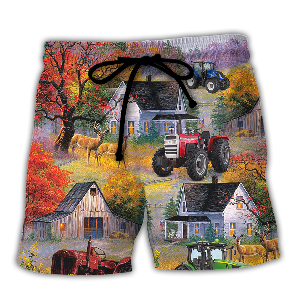 Tractor Saved Me Funny Farmer Lover - Beach Short