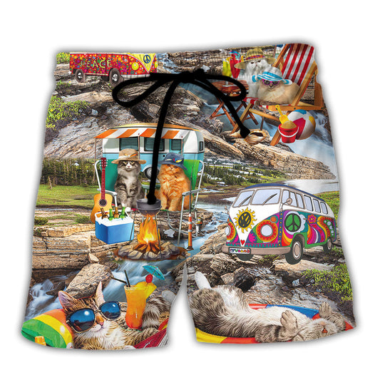 Camping Cat Chilling Funny Camping Shirt - Beach Short