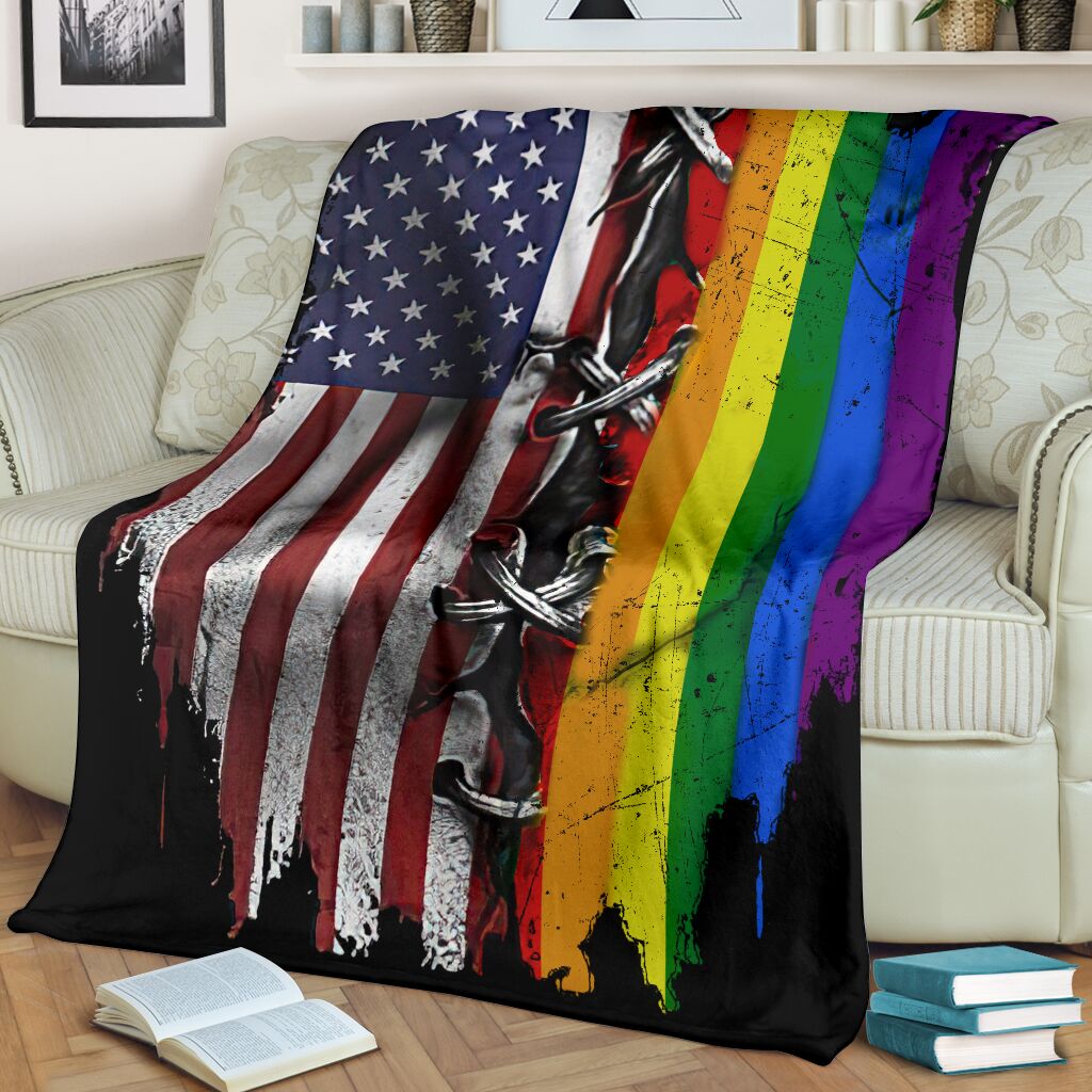 LGBT Rainbow American Flag LGBT Support Flannel Blanket For Living Room And Bedroom Styling