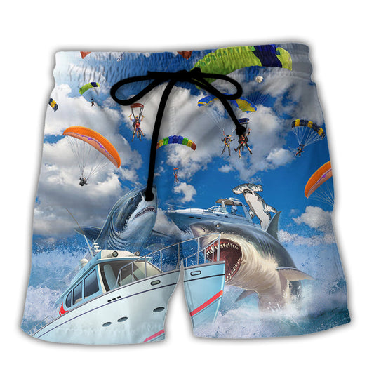 Parasailing Let’s Fly Away Shark Theme - Beach Short