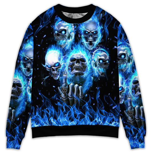 Angry Blue Skull Art Style – Sweater - Ugly Christmas Sweater