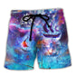 Sailing Boat Graphic With Cosmic Ocean Adventure Theme – Beach Short