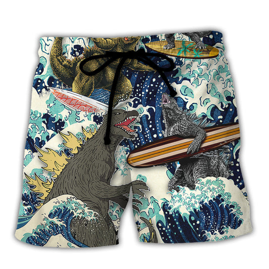 Surfing Godzilla Funny Monster Board Meeting Joke – Beach Short