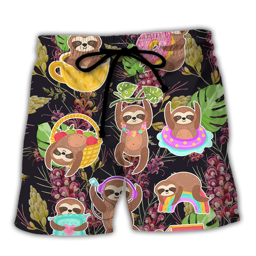 Sloth Cute Tropical Funny Art Style – Beach Short