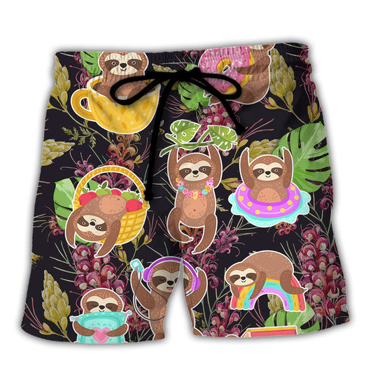 Sloth Cute Tropical Funny Art Style – Beach Short