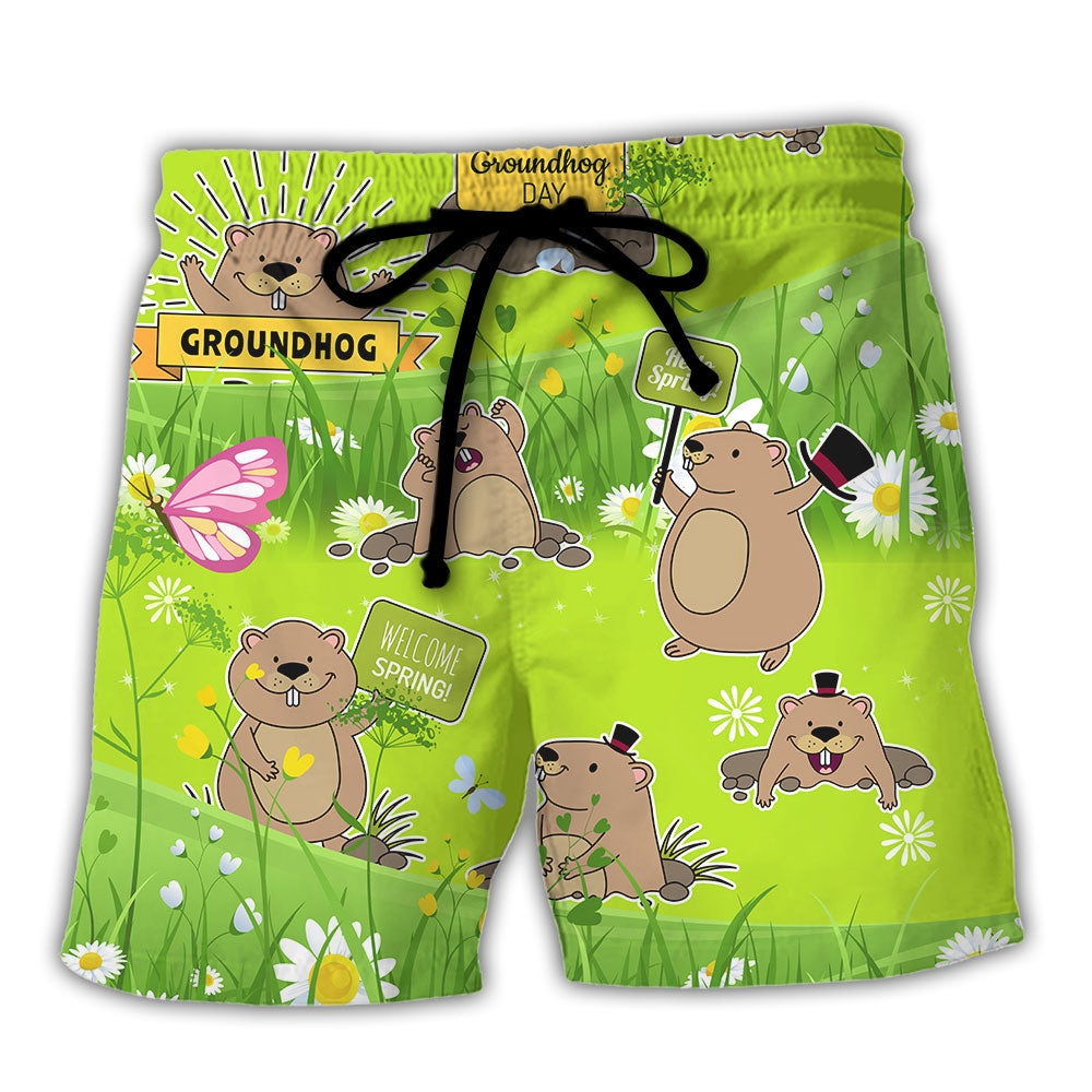 Groundhog Spring Day Flower Vibe – Beach Short