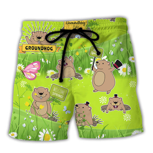 Groundhog Spring Day Flower Vibe – Beach Short