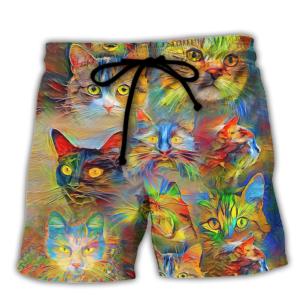 Cat Beautiful Colorful Art Style – Beach Short