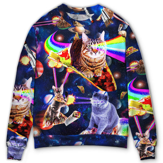 Space Galaxy Cat Food Ride – Sweater - Ugly Christmas Sweater
