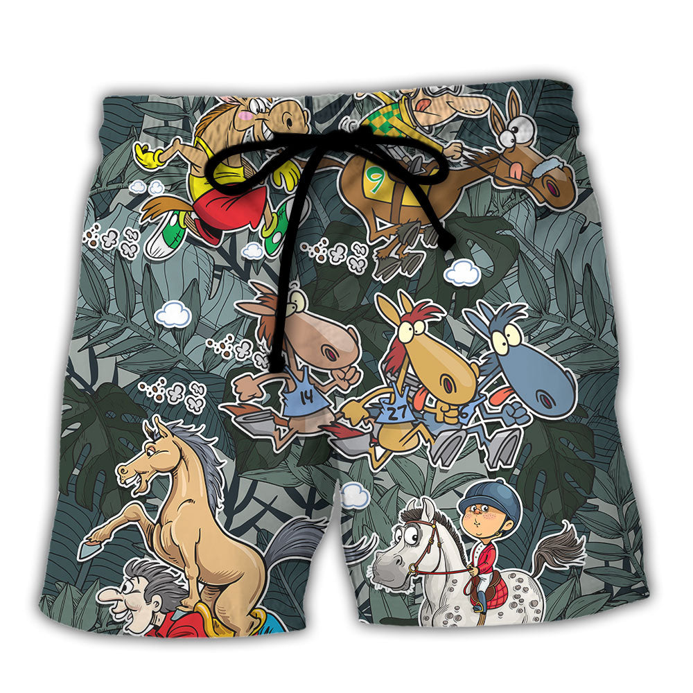 Horse Racing Funny Art Style – Beach Short
