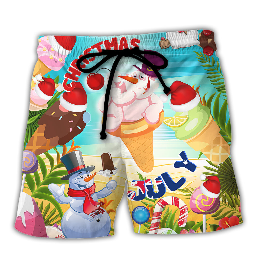 Snowman Ice Cream Funny Christmas In July – Beach Short