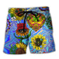 Hippie Sunflowers Stay Trippy Art - Beach Short
